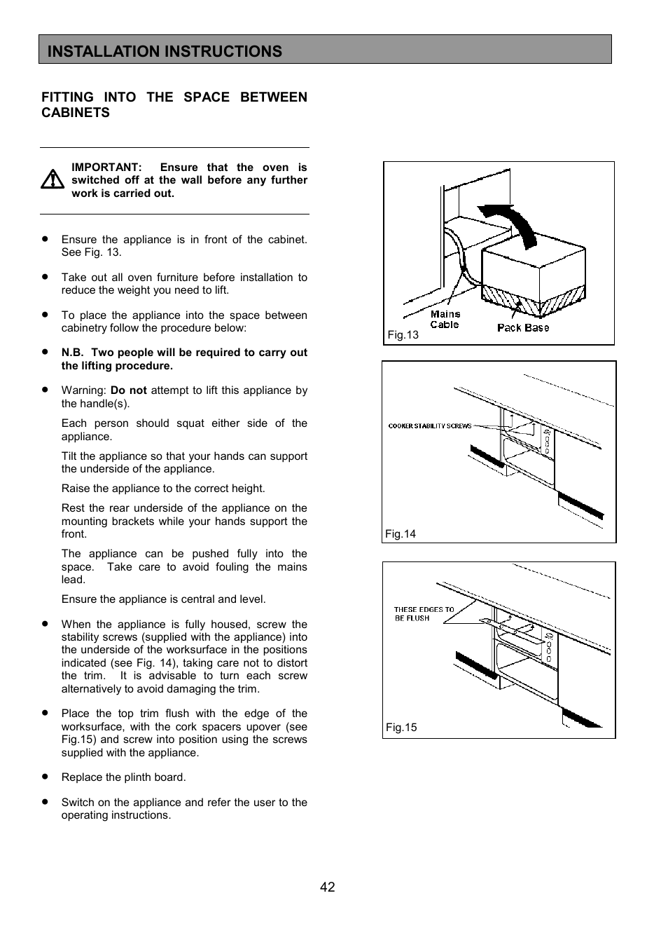 Installation instructions | AEG 3210 BU User Manual | Page 42 / 44