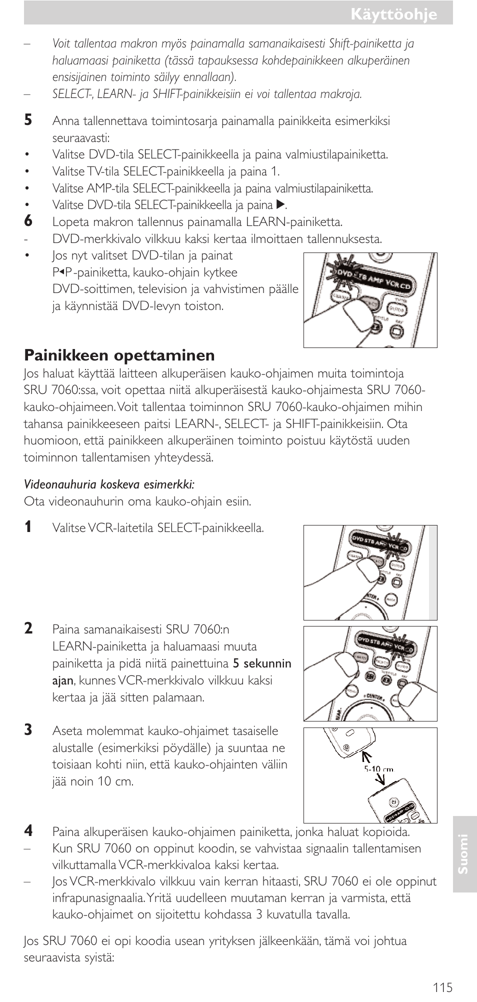 Painikkeen opettaminen, Käyttöohje | Philips Mando a distancia universal User Manual | Page 115 / 152