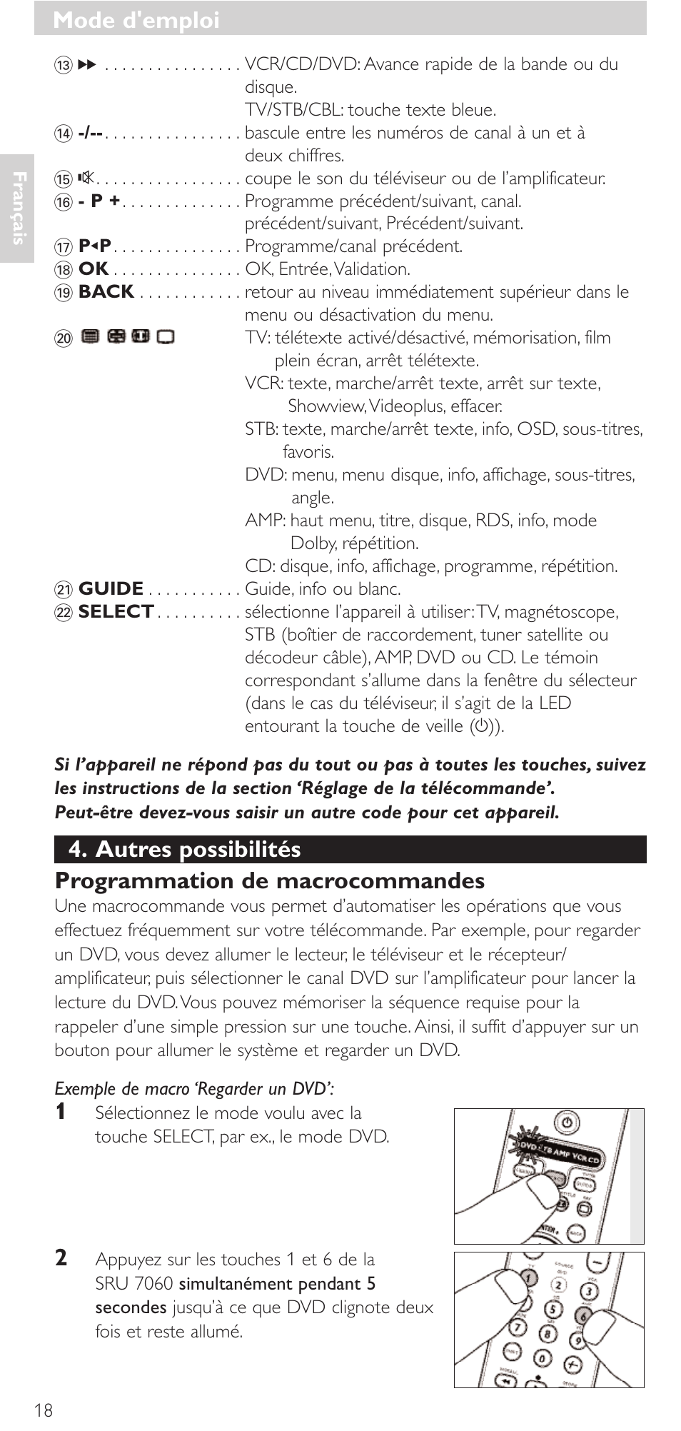 Mode d'emploi | Philips Mando a distancia universal User Manual | Page 18 / 152