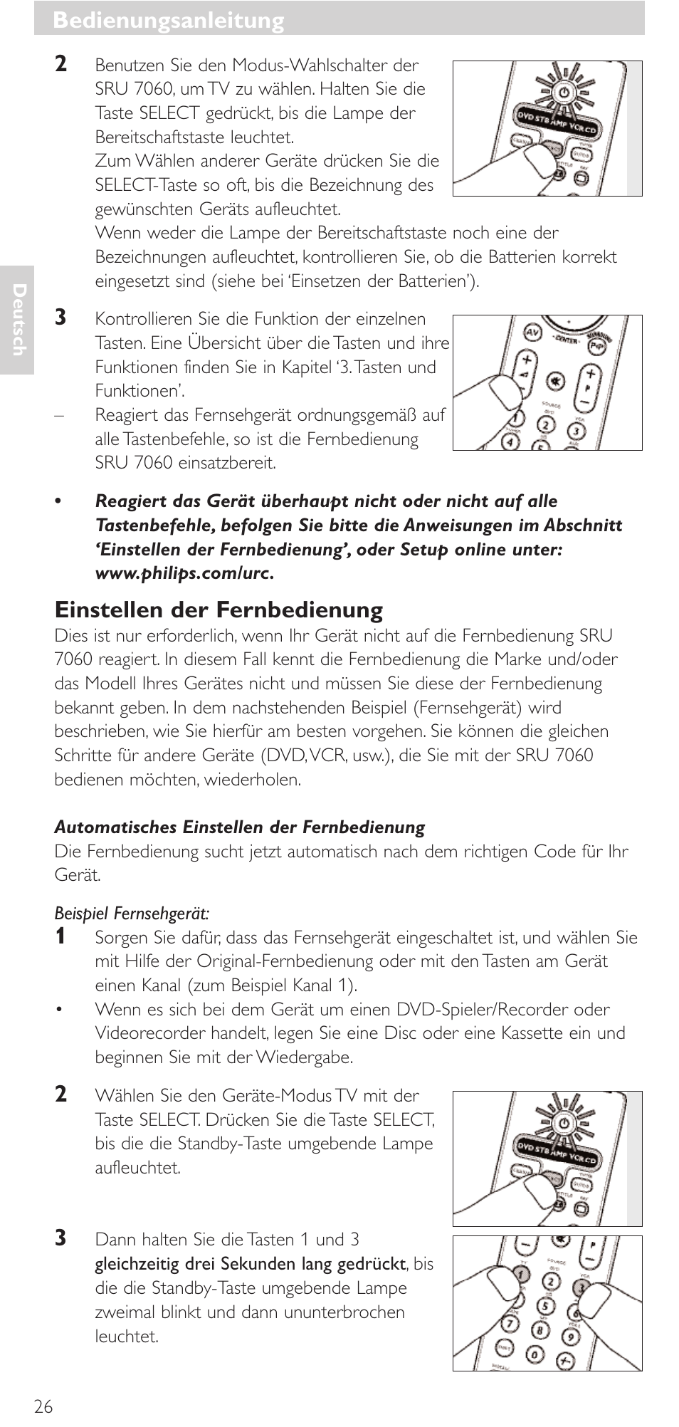 Einstellen der fernbedienung, Bedienungsanleitung | Philips Mando a distancia universal User Manual | Page 26 / 152