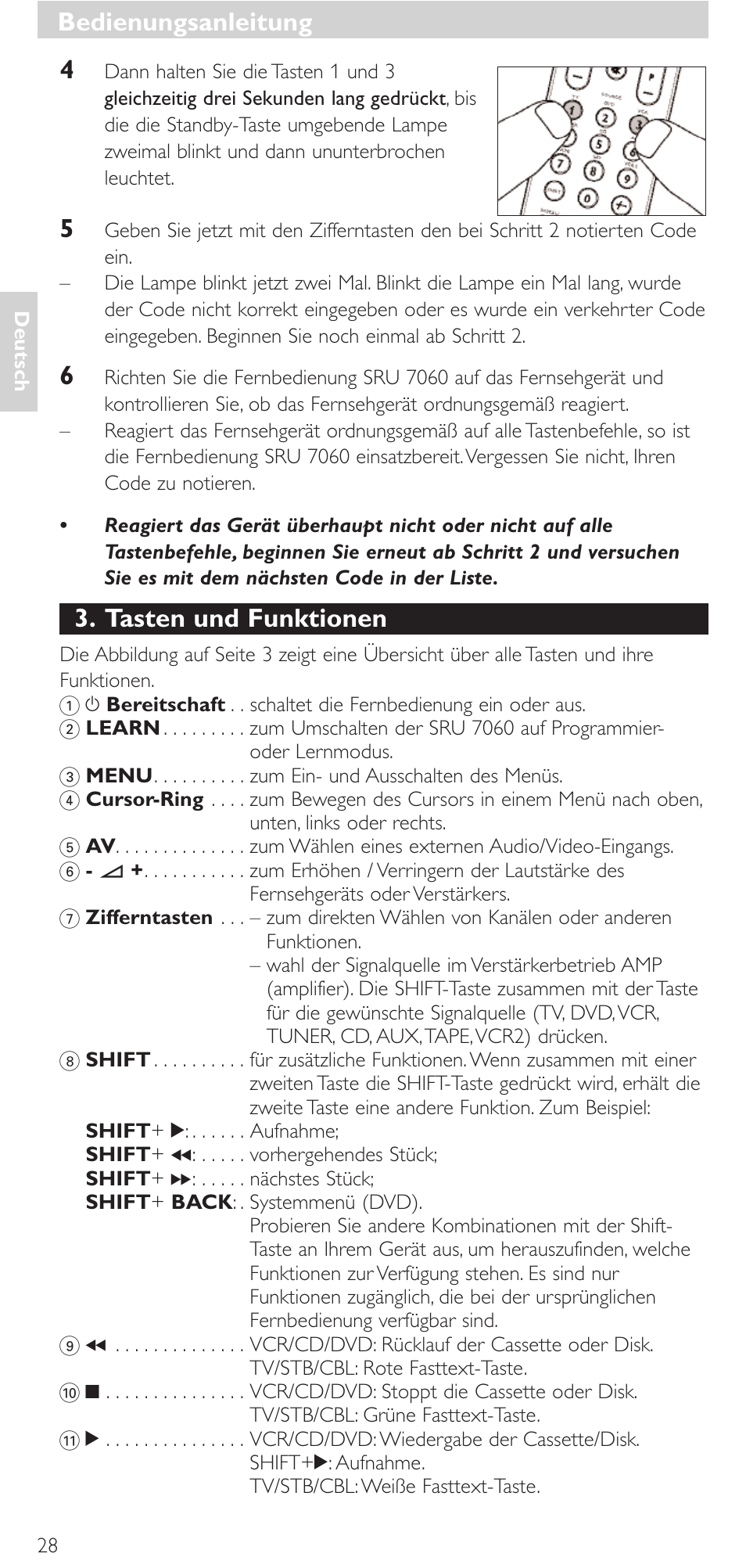 Bedienungsanleitung, Tasten und funktionen | Philips Mando a distancia universal User Manual | Page 28 / 152