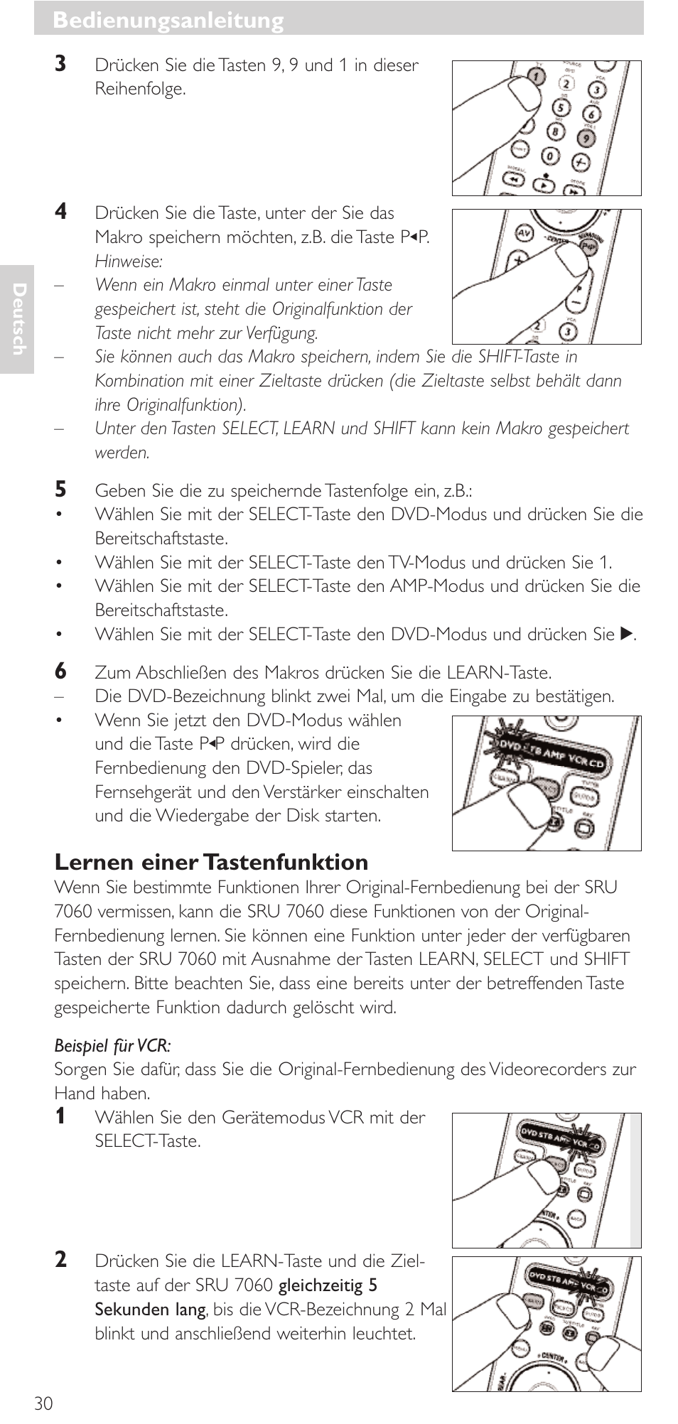 Bedienungsanleitung, Lernen einer tastenfunktion | Philips Mando a distancia universal User Manual | Page 30 / 152