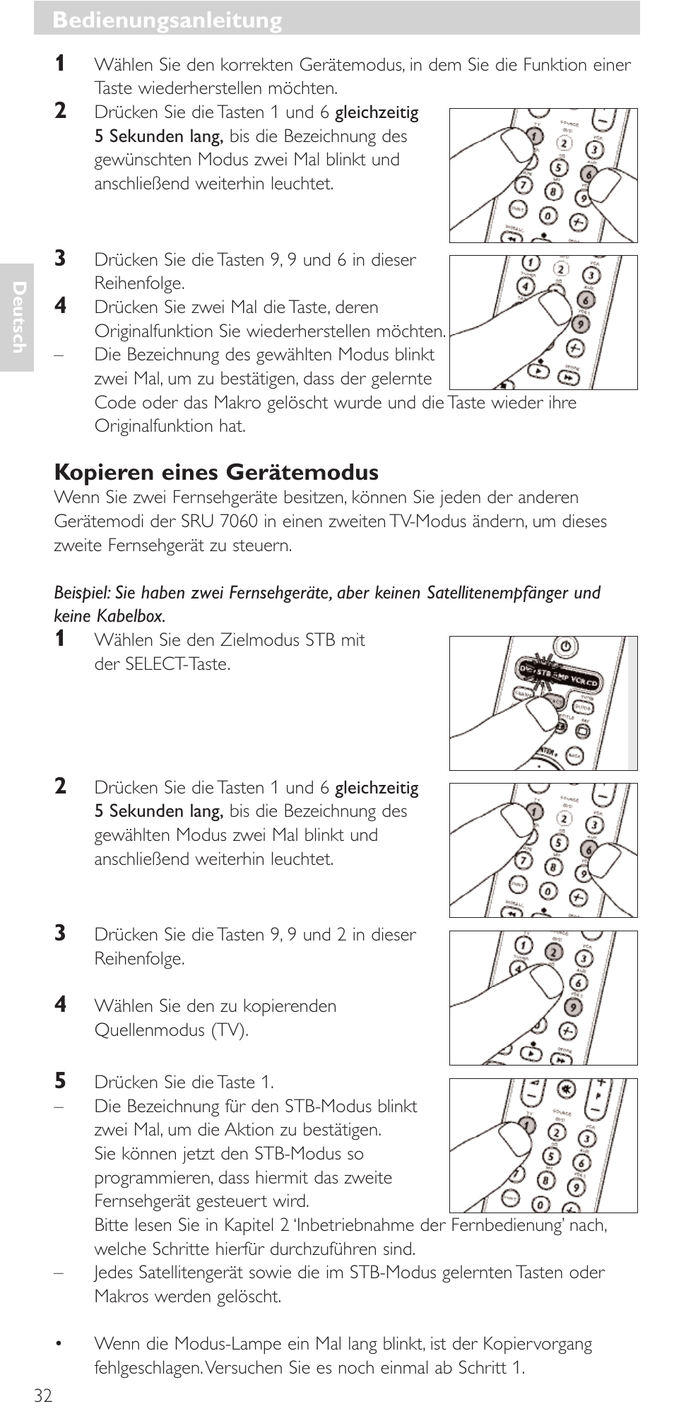 Bedienungsanleitung, Kopieren eines gerätemodus | Philips Mando a distancia universal User Manual | Page 32 / 152