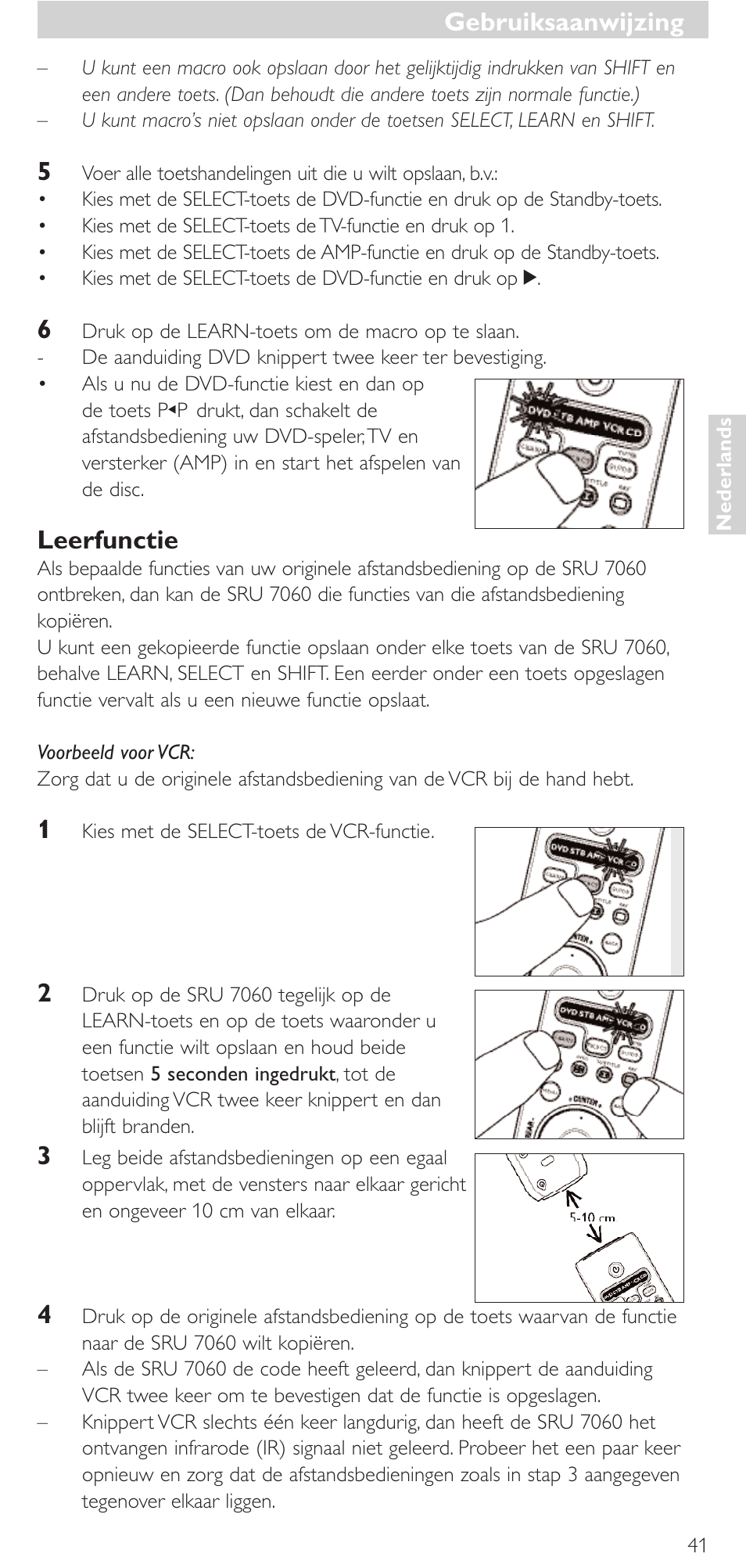 Gebruiksaanwijzing, Leerfunctie | Philips Mando a distancia universal User Manual | Page 41 / 152