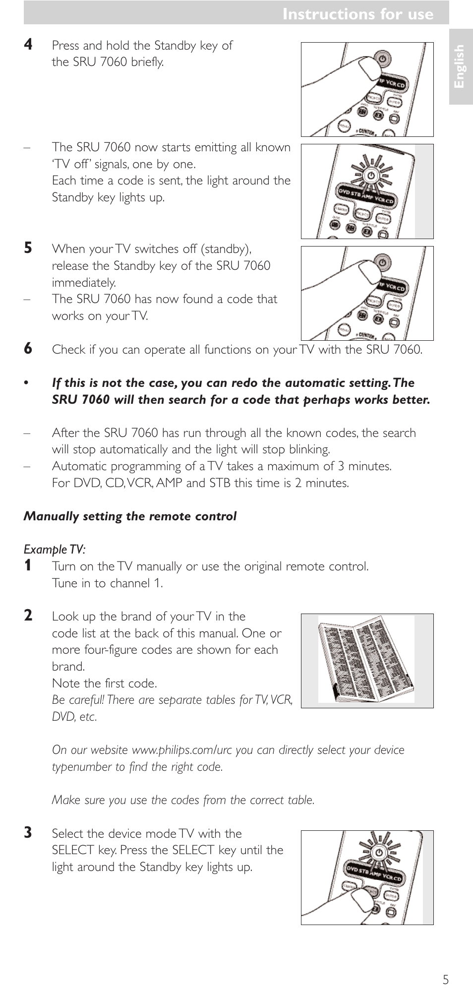 Instructions for use | Philips Mando a distancia universal User Manual | Page 5 / 152