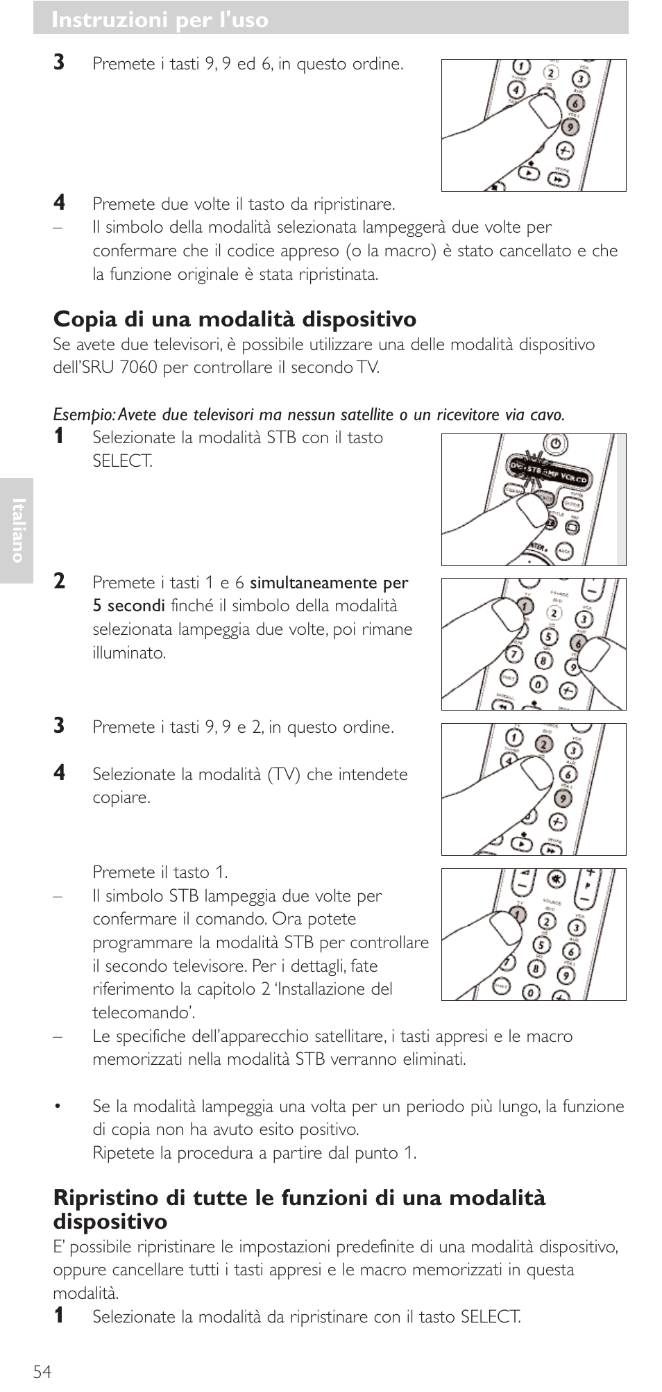 Instruzioni per l'uso, Copia di una modalità dispositivo | Philips Mando a distancia universal User Manual | Page 54 / 152