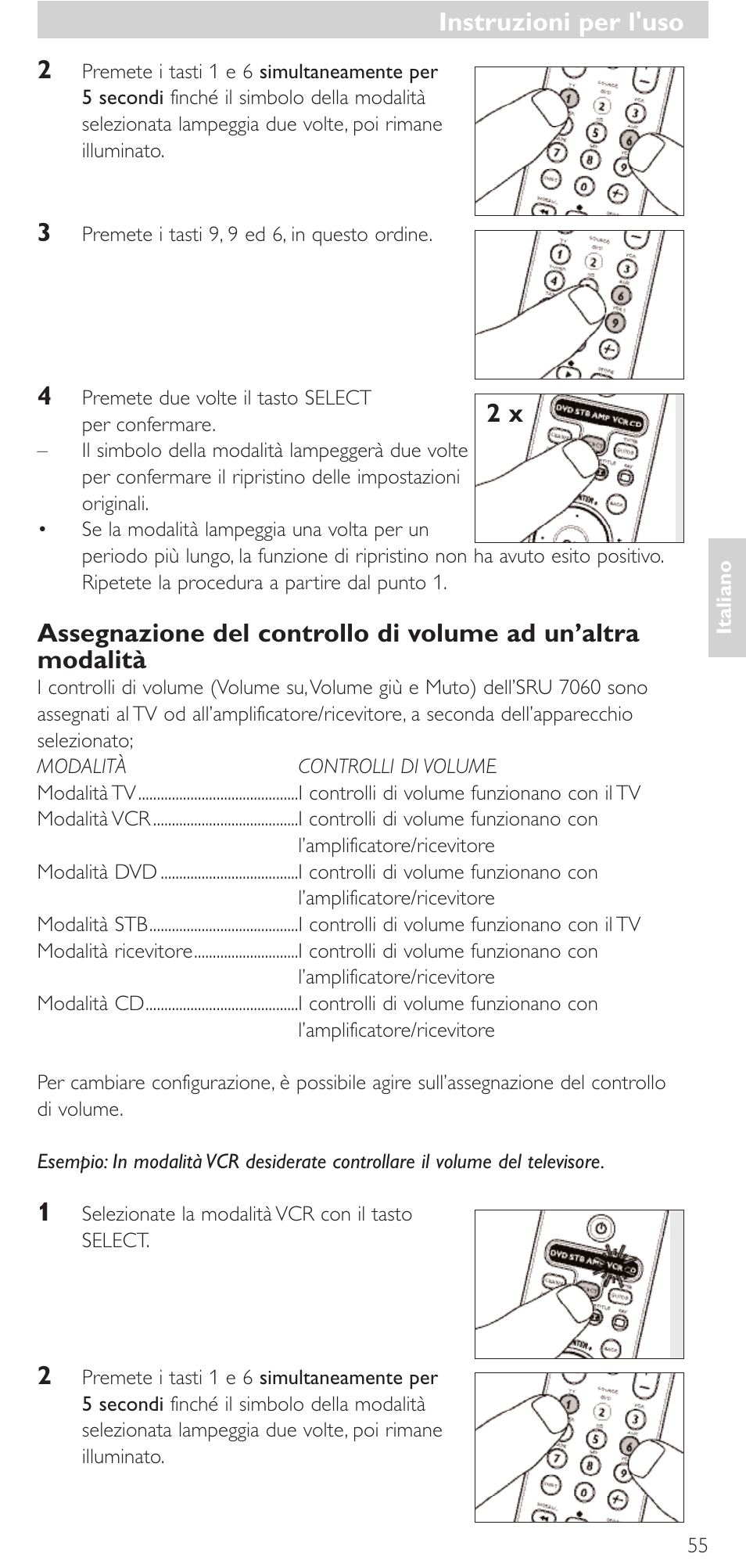 Instruzioni per l'uso | Philips Mando a distancia universal User Manual | Page 55 / 152