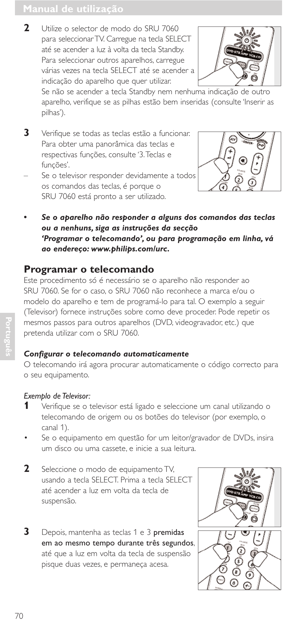 Programar o telecomando, Manual de utilização | Philips Mando a distancia universal User Manual | Page 70 / 152