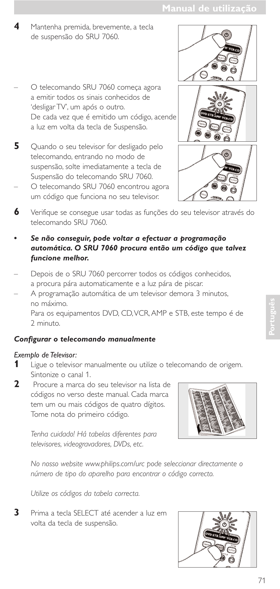 Manual de utilização | Philips Mando a distancia universal User Manual | Page 71 / 152