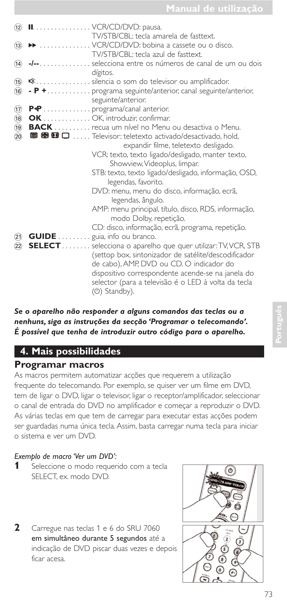 Manual de utilização, Mais possibilidades programar macros | Philips Mando a distancia universal User Manual | Page 73 / 152