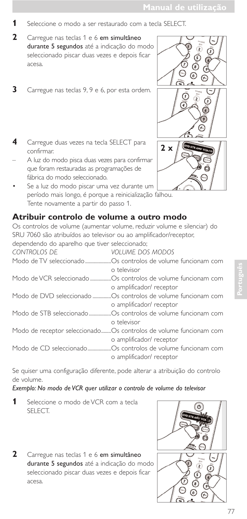 Atribuir controlo de volume a outro modo, Manual de utilização | Philips Mando a distancia universal User Manual | Page 77 / 152