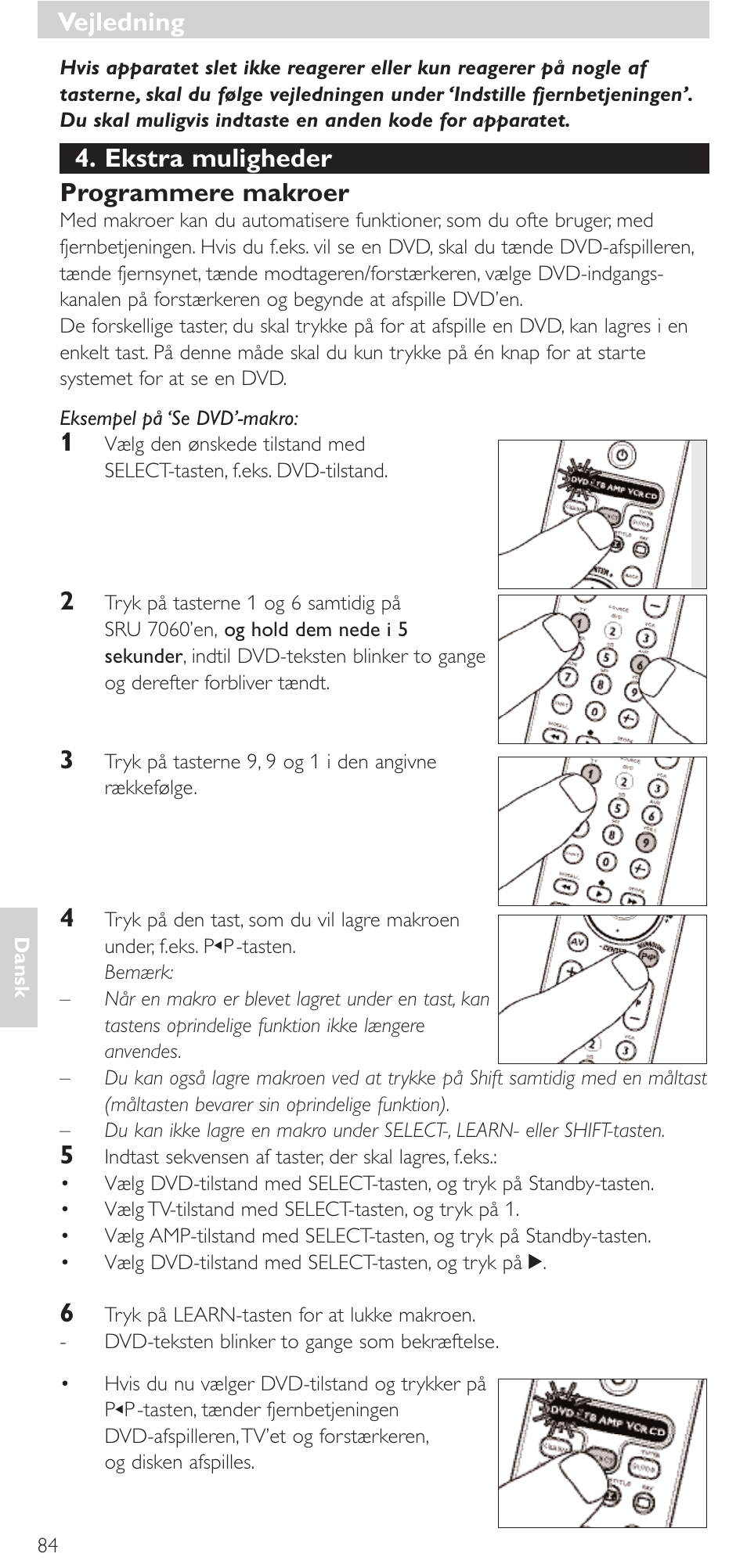 Ekstra muligheder programmere makroer, Vejledning | Philips Mando a distancia universal User Manual | Page 84 / 152