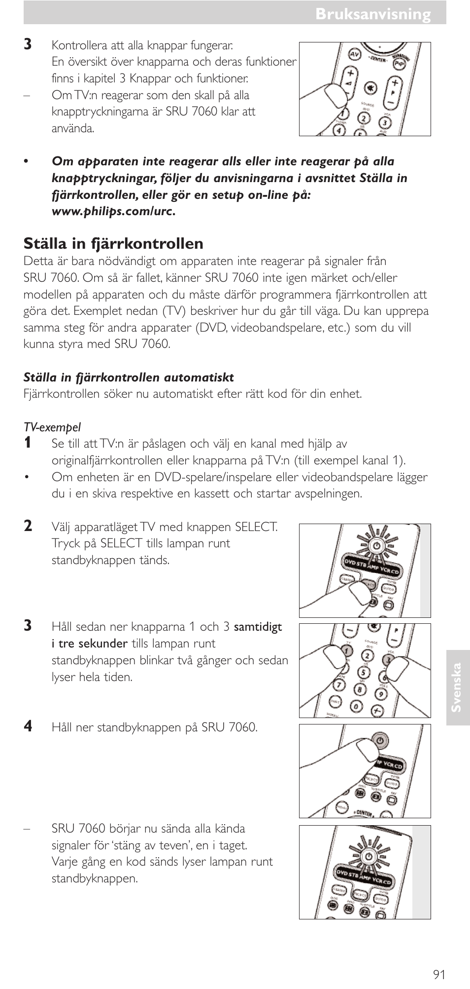 Bruksanvisning, Ställa in fjärrkontrollen | Philips Mando a distancia universal User Manual | Page 91 / 152