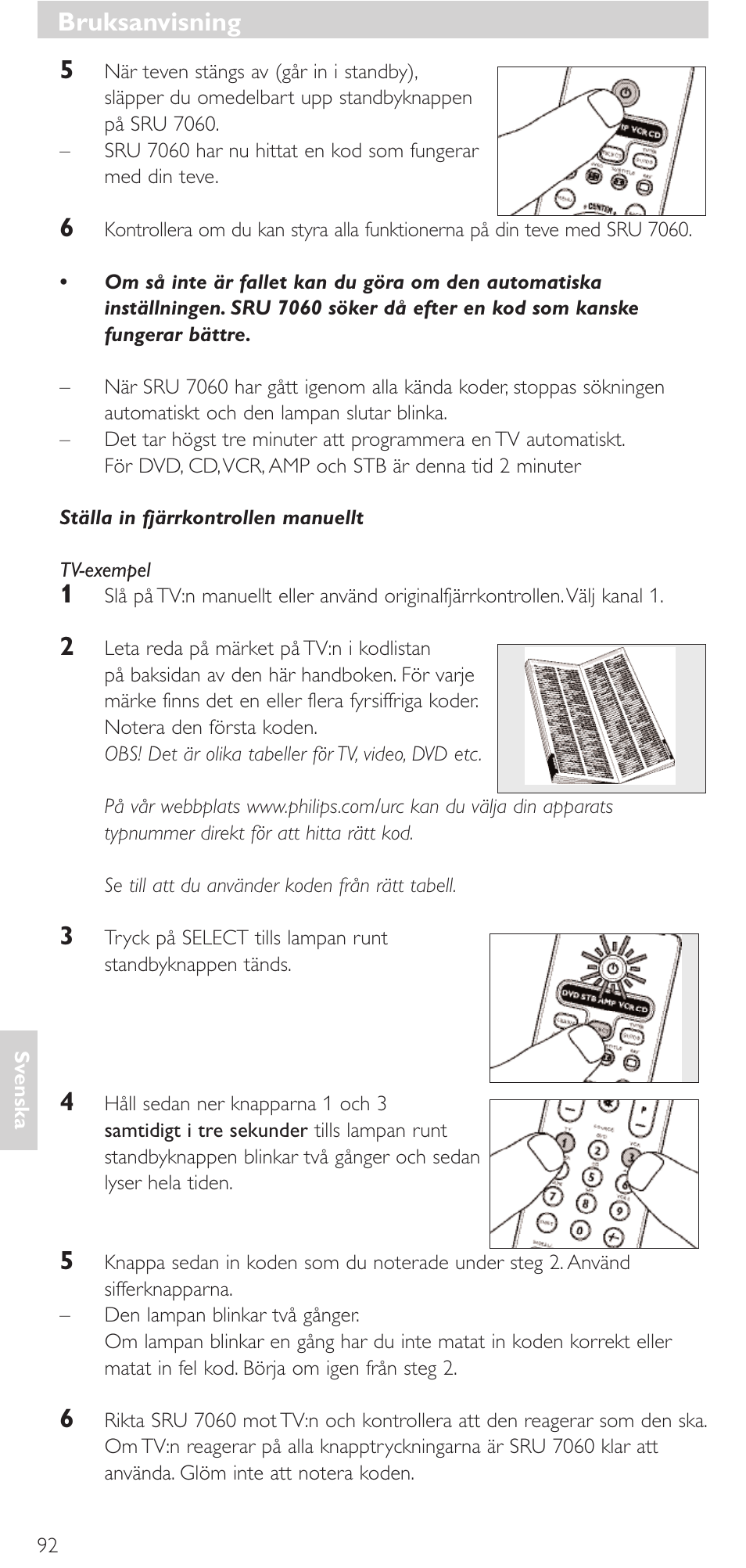 Bruksanvisning | Philips Mando a distancia universal User Manual | Page 92 / 152