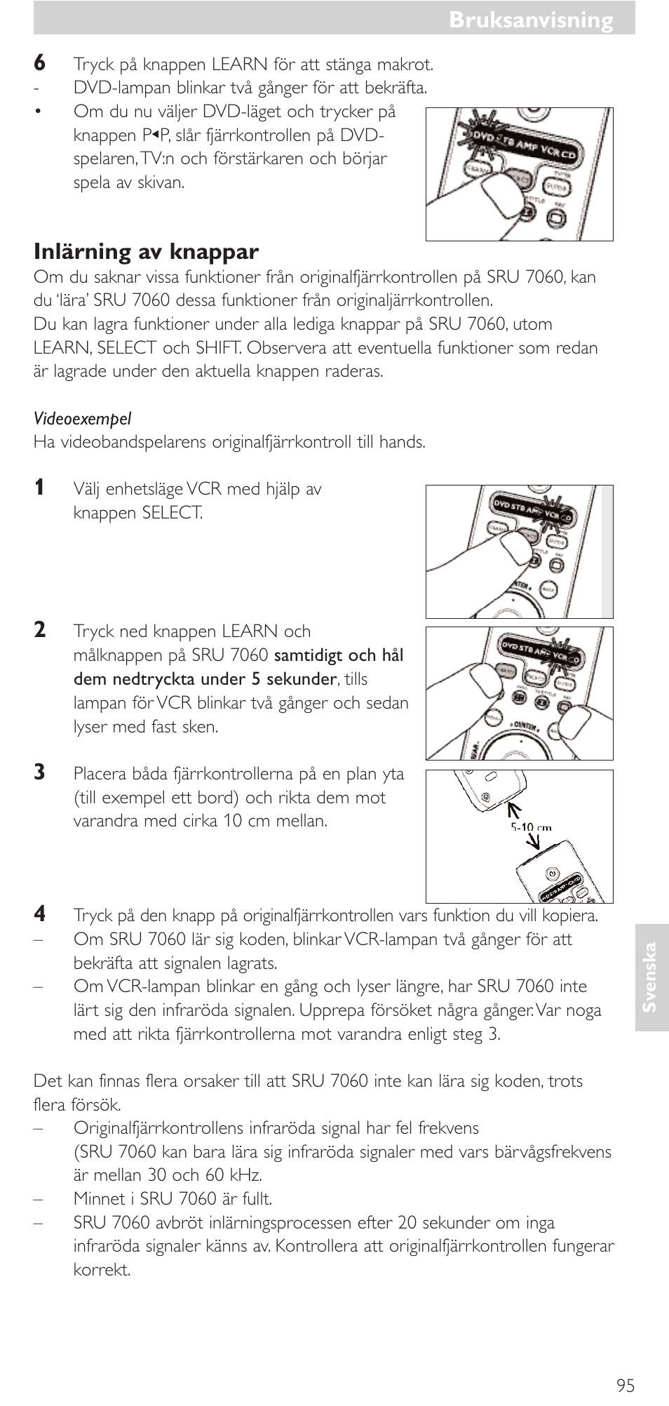 Inlärning av knappar, Bruksanvisning | Philips Mando a distancia universal User Manual | Page 95 / 152