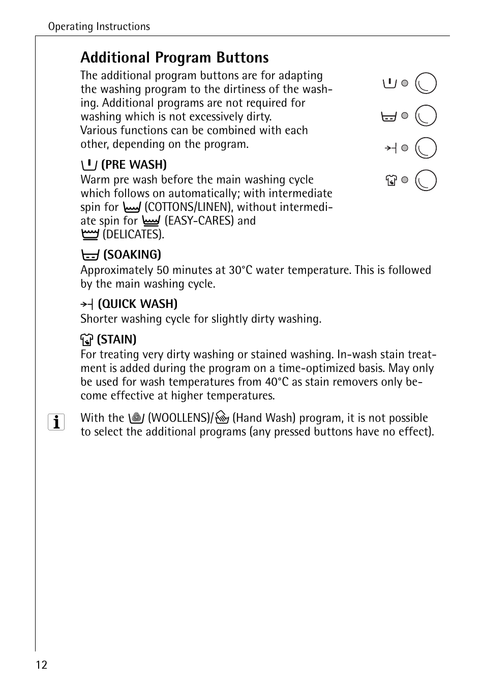 Additional program buttons | AEG OKO-LAVAMAT 70330 User Manual | Page 12 / 52