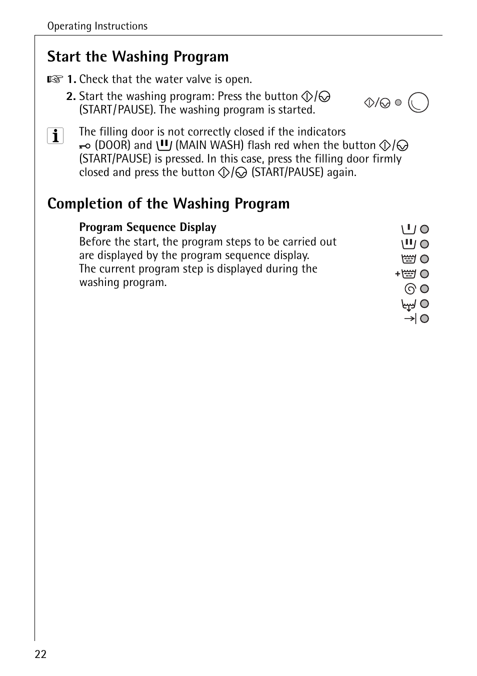 Start the washing program, Completion of the washing program | AEG OKO-LAVAMAT 70330 User Manual | Page 22 / 52