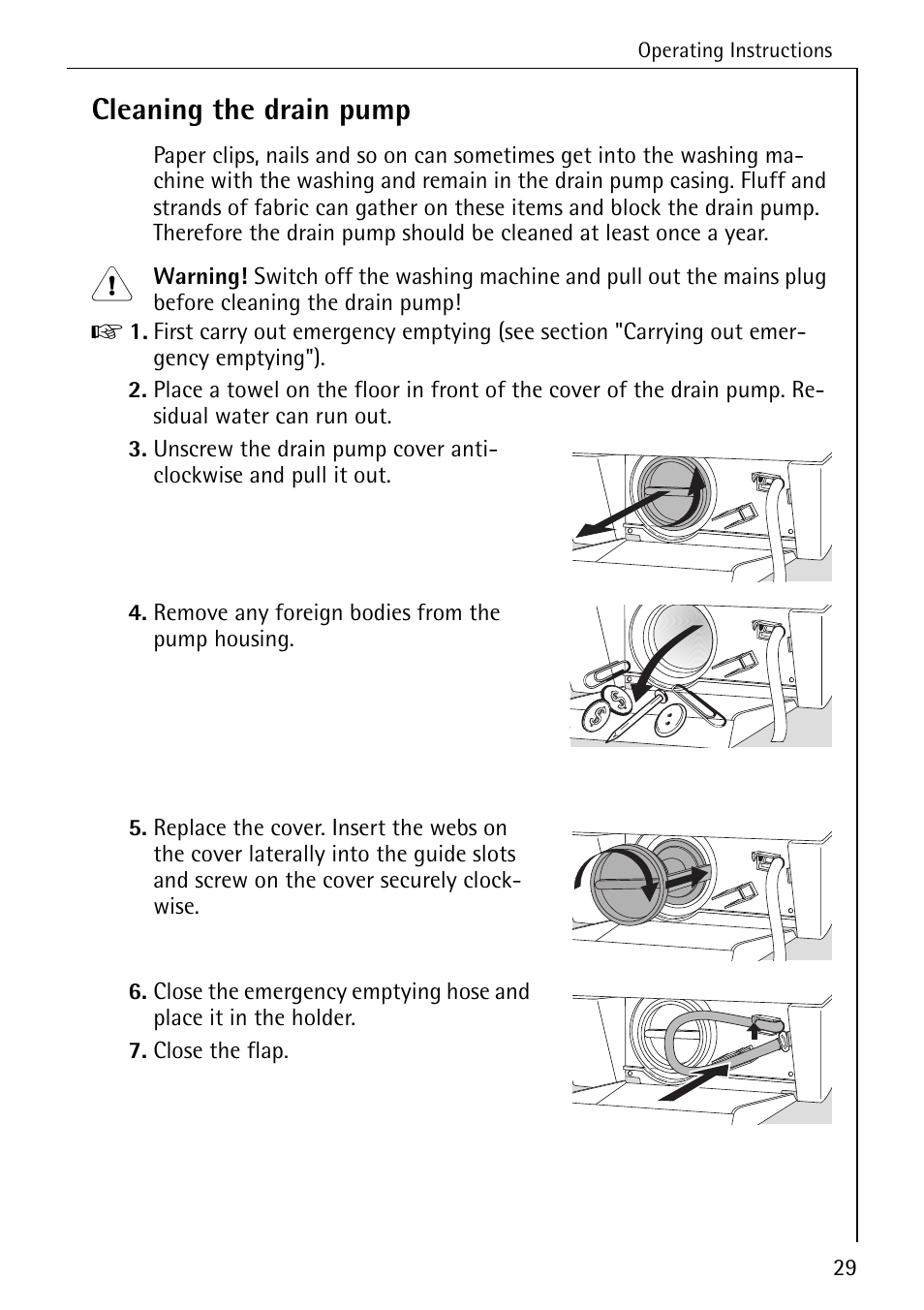 Cleaning the drain pump | AEG OKO-LAVAMAT 70330 User Manual | Page 29 / 52