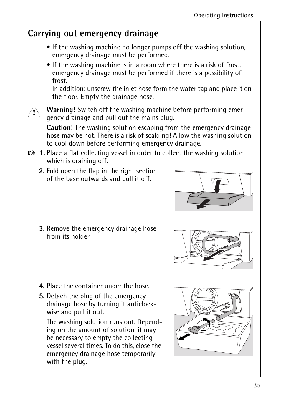 Carrying out emergency drainage | AEG OKO-LAVAMAT 70330 User Manual | Page 35 / 52