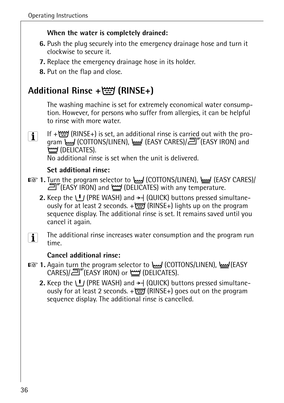 Additional rinse + á (rinse+) | AEG OKO-LAVAMAT 70330 User Manual | Page 36 / 52