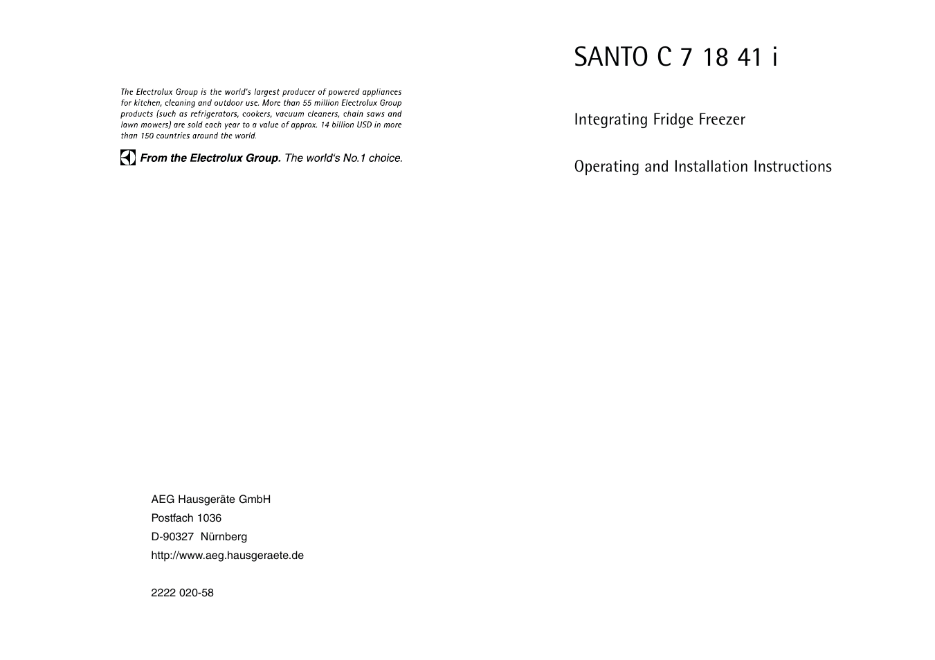 AEG SANTO C 7 18 41 I User Manual | 14 pages