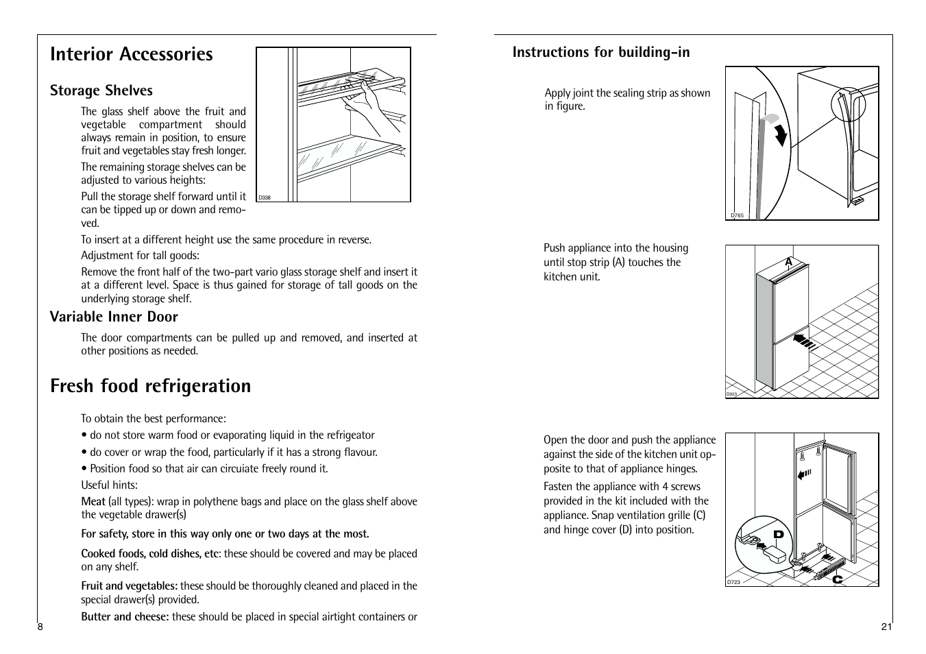 Interior accessories, Fresh food refrigeration | AEG SANTO C 7 18 41 I User Manual | Page 8 / 14