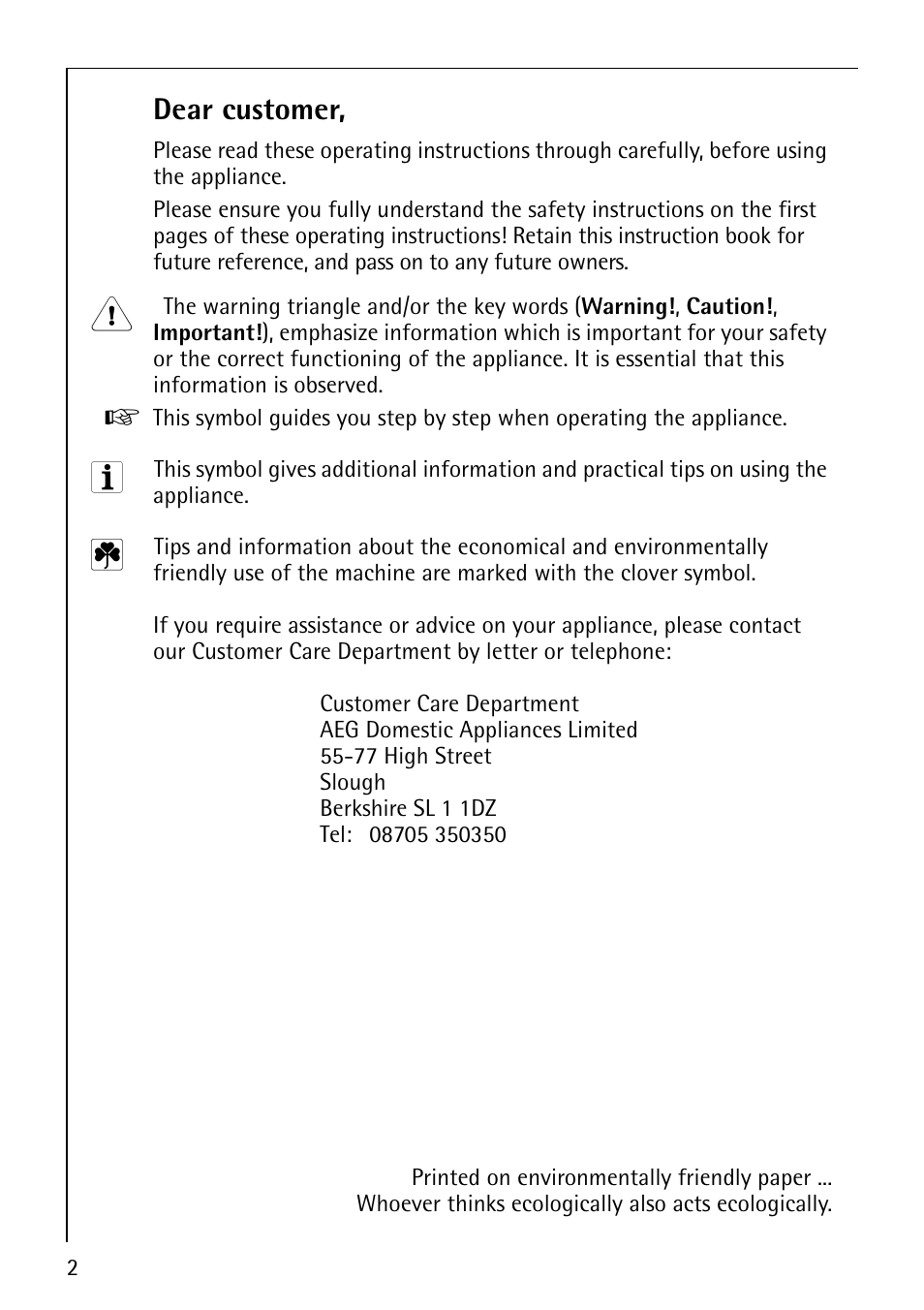 Dear customer | AEG LAVATHERM 35600 User Manual | Page 2 / 40