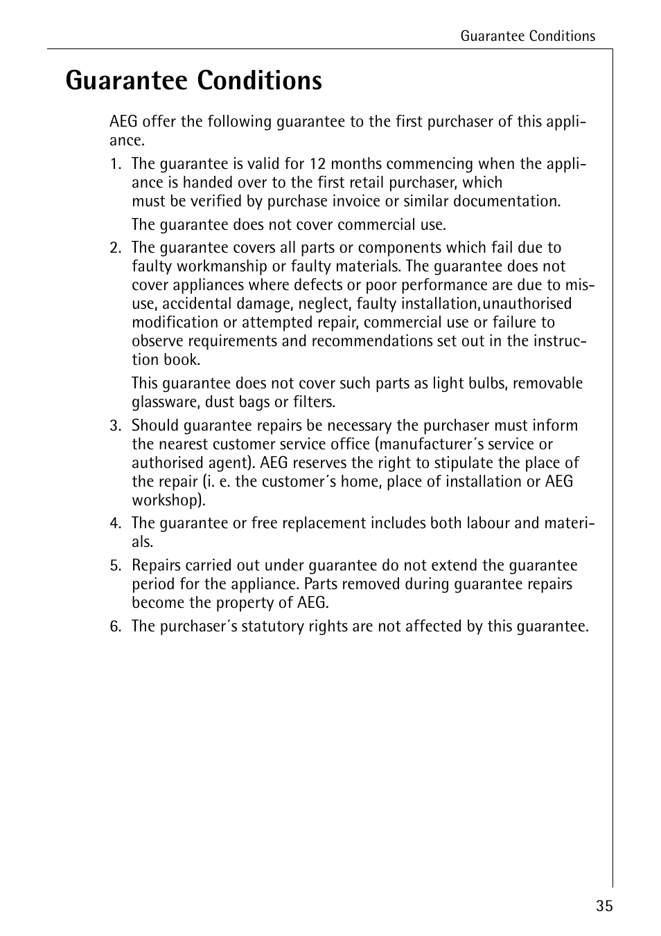Guarantee conditions | AEG LAVATHERM 35600 User Manual | Page 35 / 40
