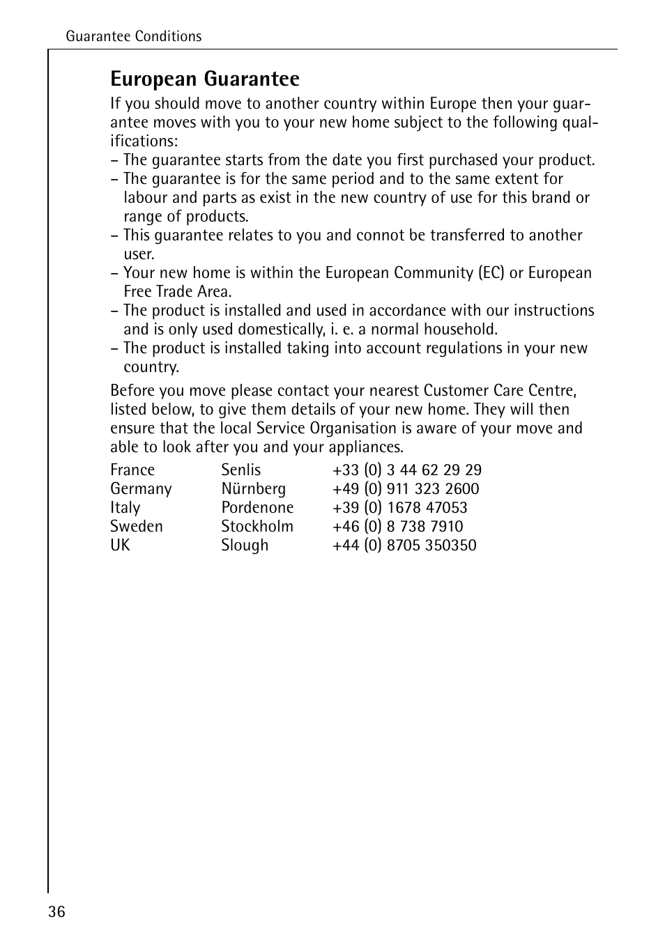 European guarantee | AEG LAVATHERM 35600 User Manual | Page 36 / 40