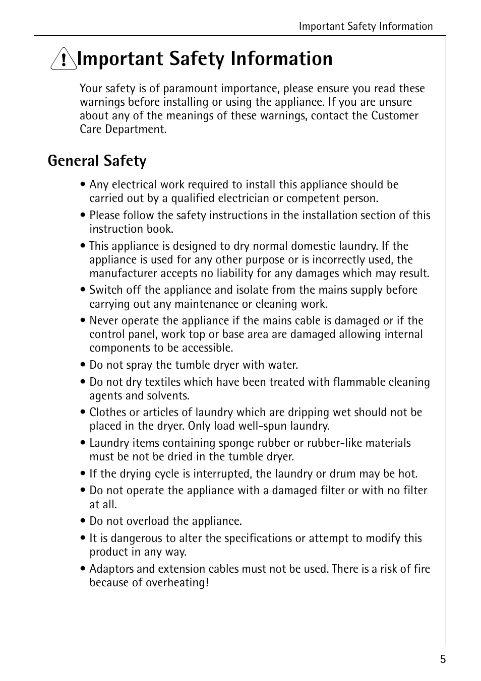 1 important safety information, General safety | AEG LAVATHERM 35600 User Manual | Page 5 / 40