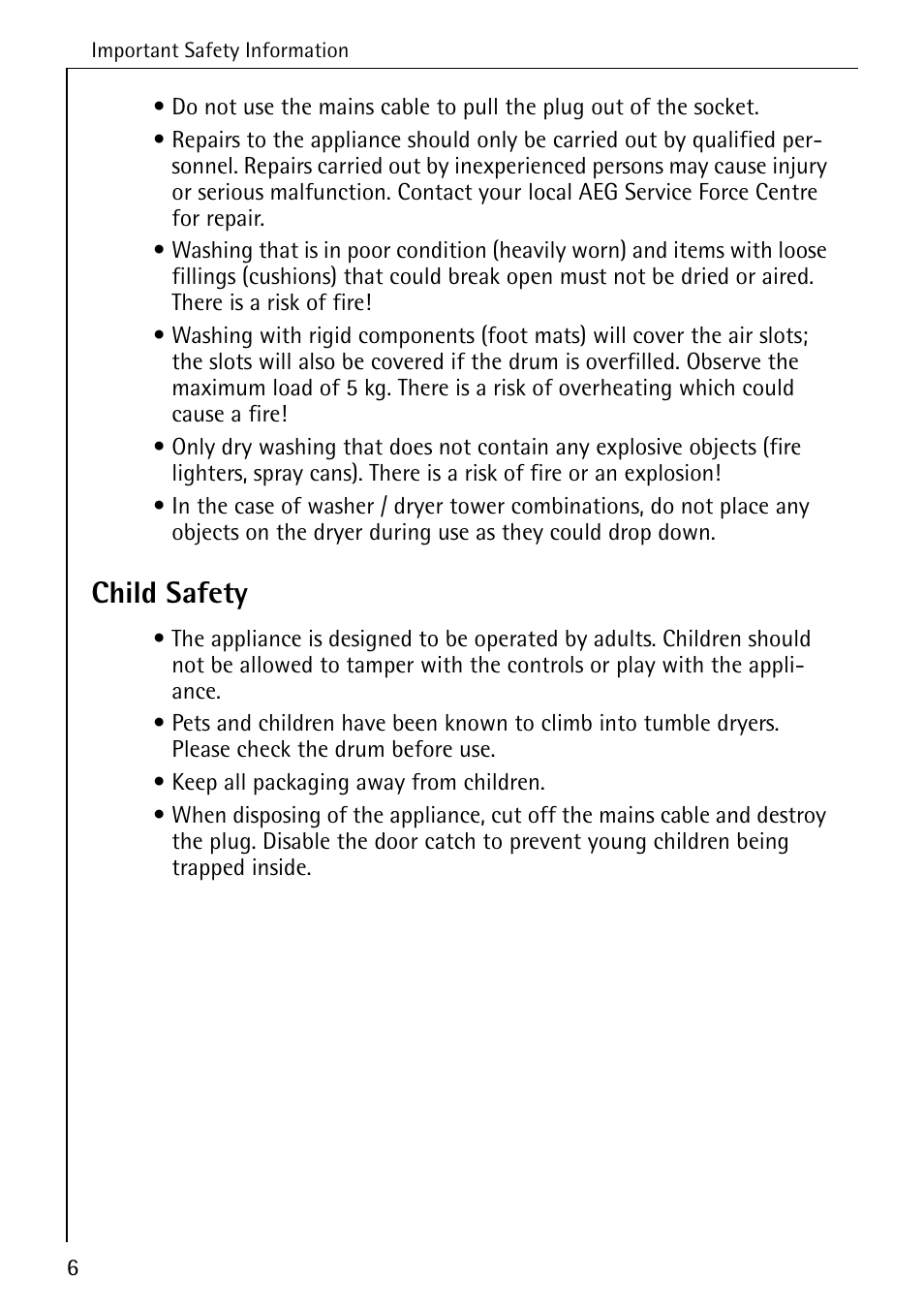 Child safety | AEG LAVATHERM 35600 User Manual | Page 6 / 40