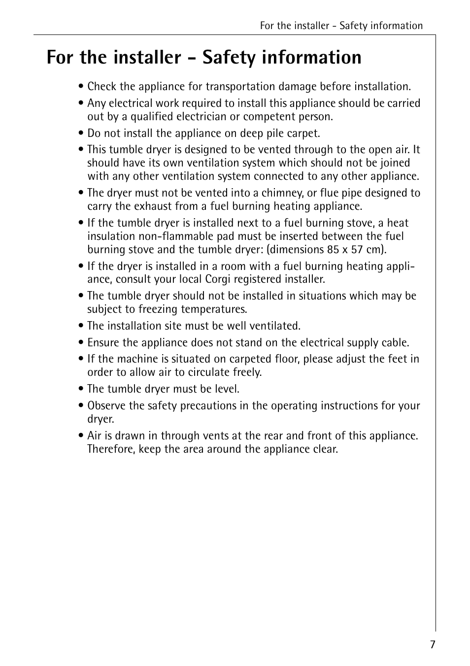 For the installer - safety information | AEG LAVATHERM 35600 User Manual | Page 7 / 40