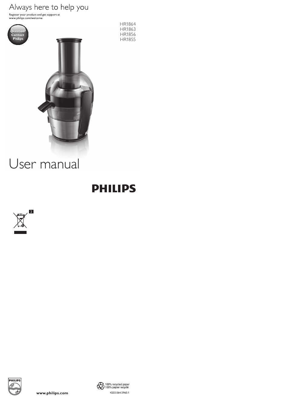 Philips Viva Collection Licuadora User Manual | 13 pages