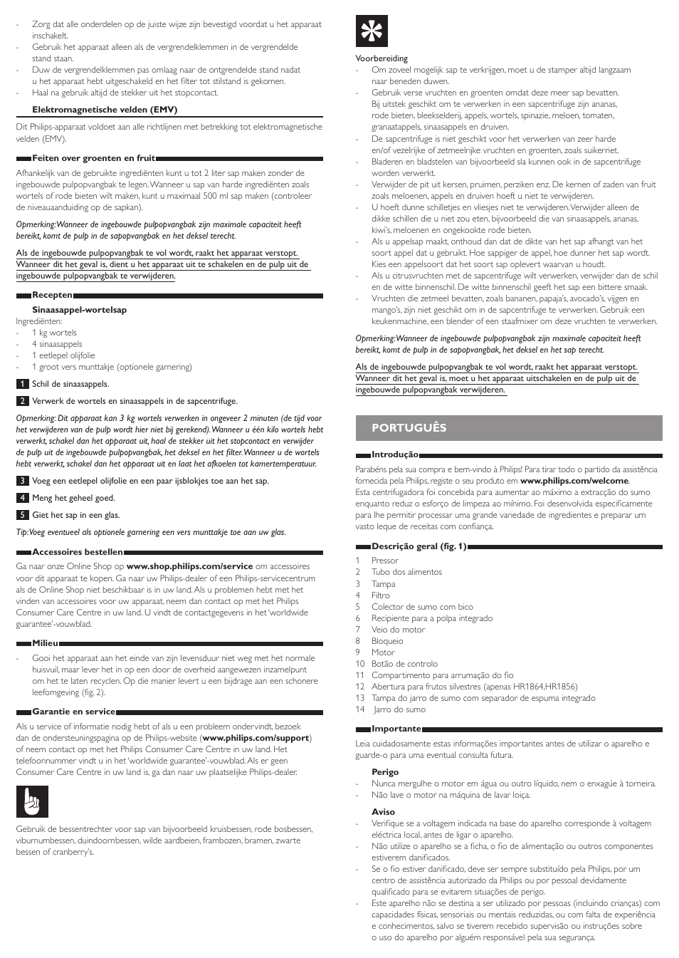 Português | Philips Viva Collection Licuadora User Manual | Page 10 / 13