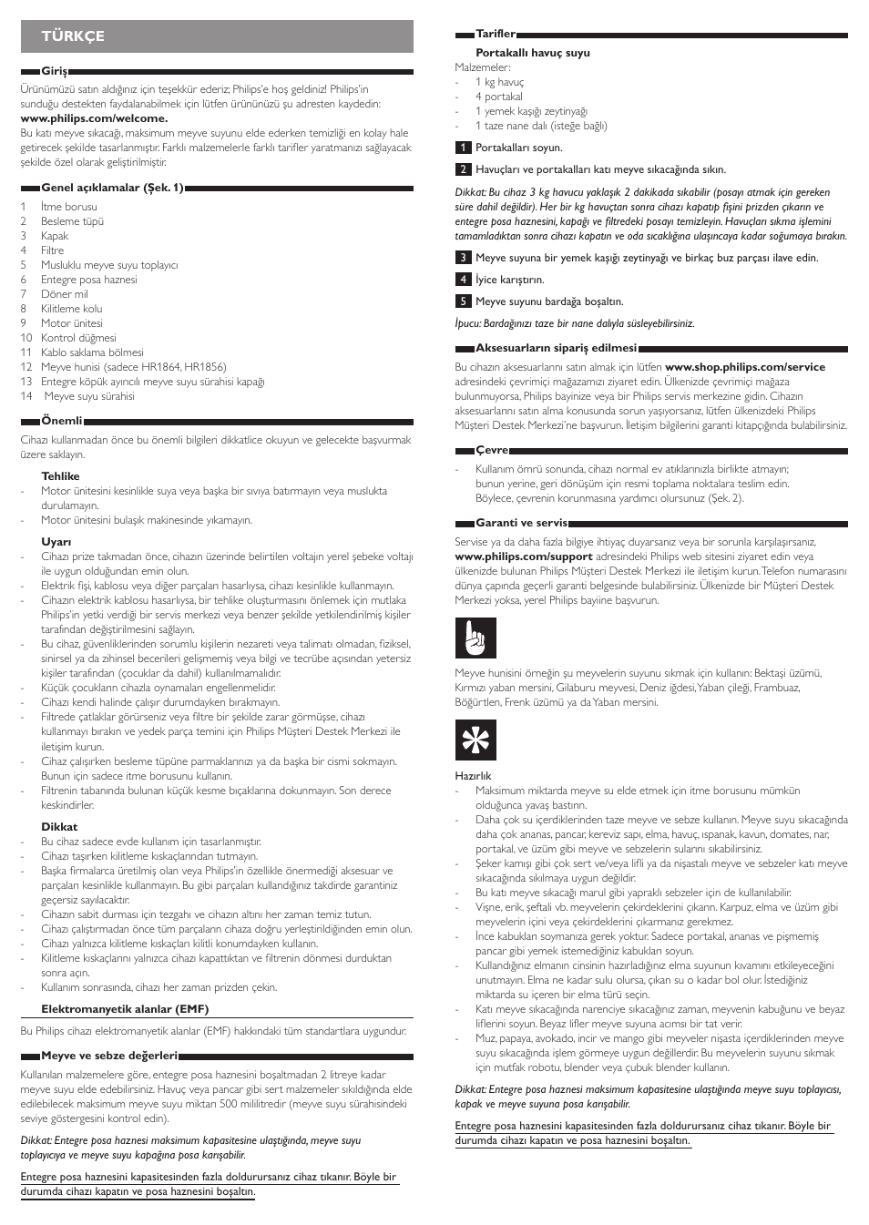 Türkçe | Philips Viva Collection Licuadora User Manual | Page 13 / 13