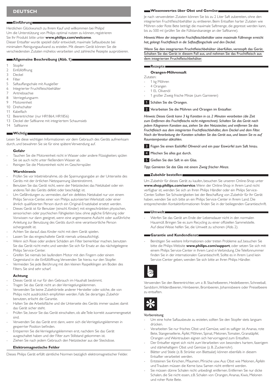 Deutsch | Philips Viva Collection Licuadora User Manual | Page 4 / 13