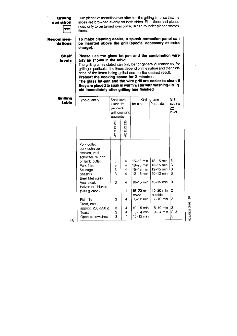 Grilling | AEG MICROMAT DUO 220 User Manual | Page 16 / 29