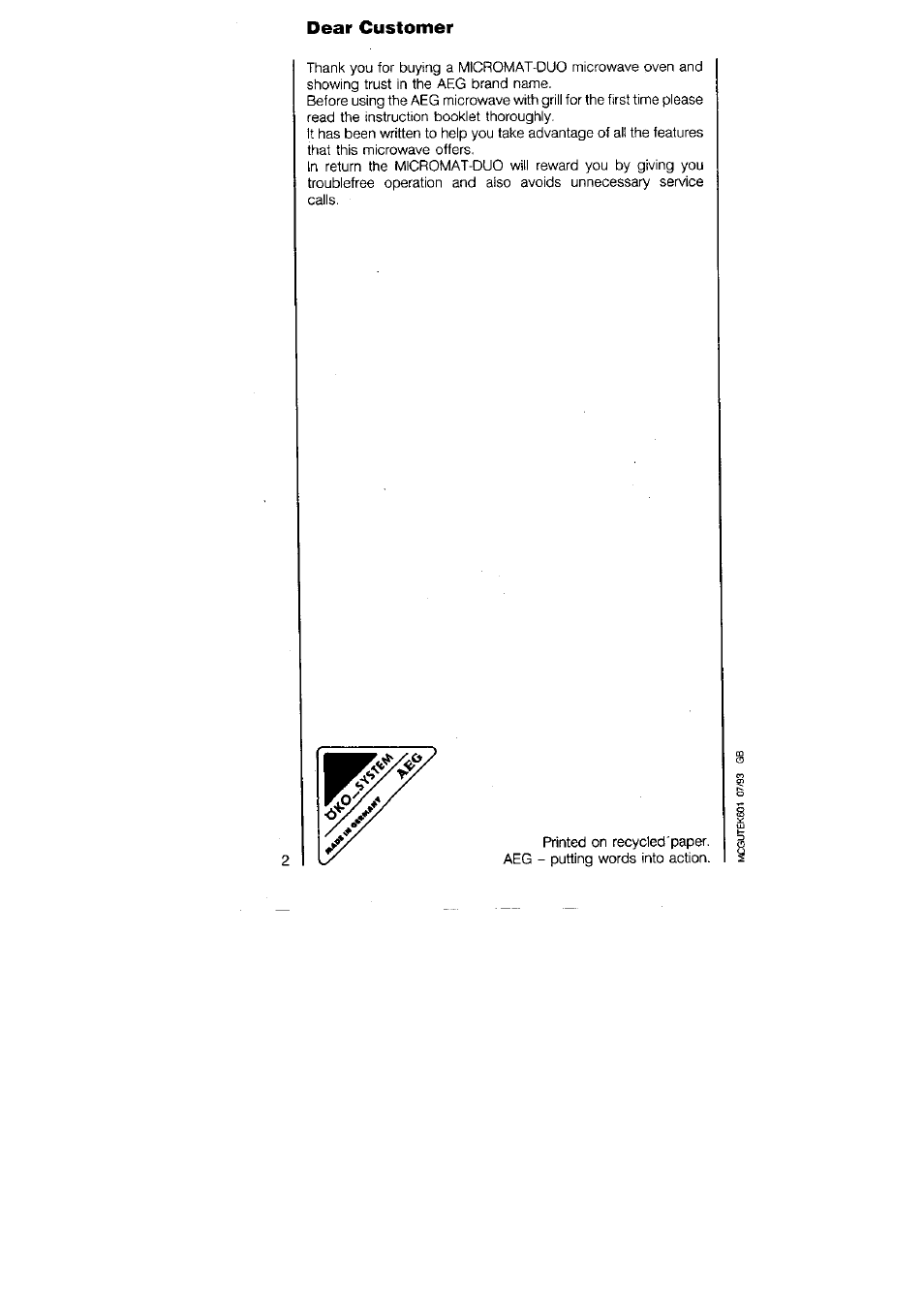 Dear customer | AEG MICROMAT DUO 220 User Manual | Page 2 / 29