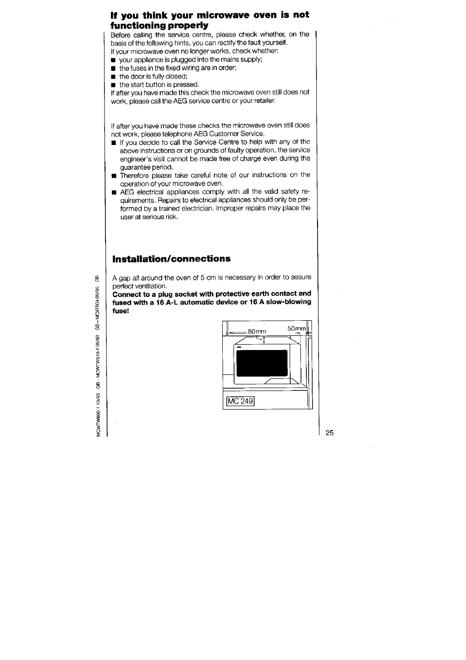 Installation/connections | AEG MICROMAT DUO 220 User Manual | Page 25 / 29