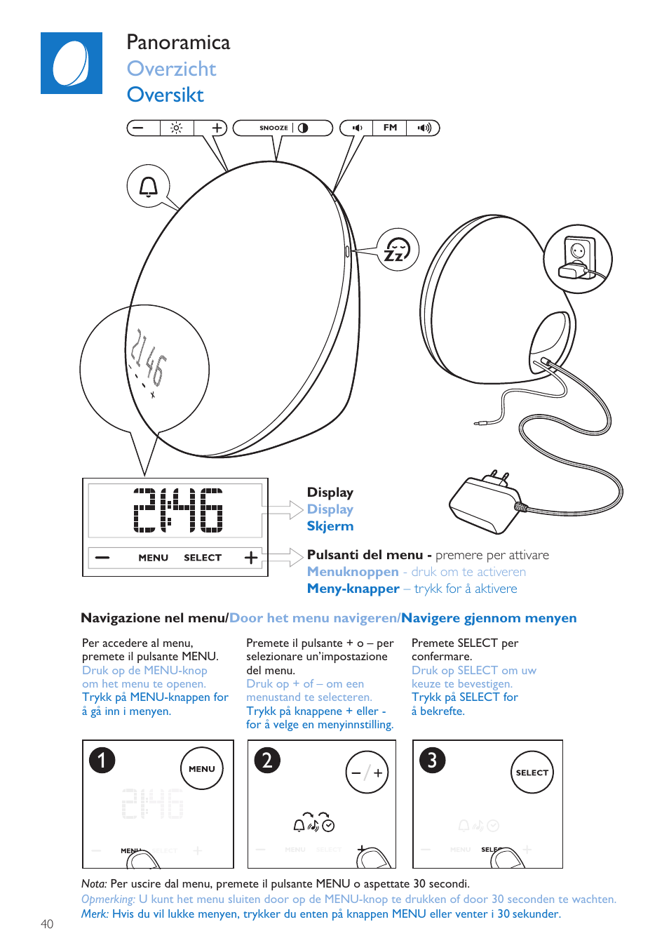 Panoramica overzicht oversikt | Philips Wake-up Light User Manual | Page 40 / 72