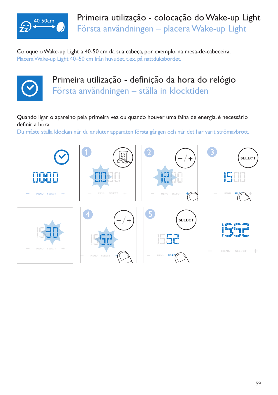 Hora do relógio, Klocktid | Philips Wake-up Light User Manual | Page 59 / 72