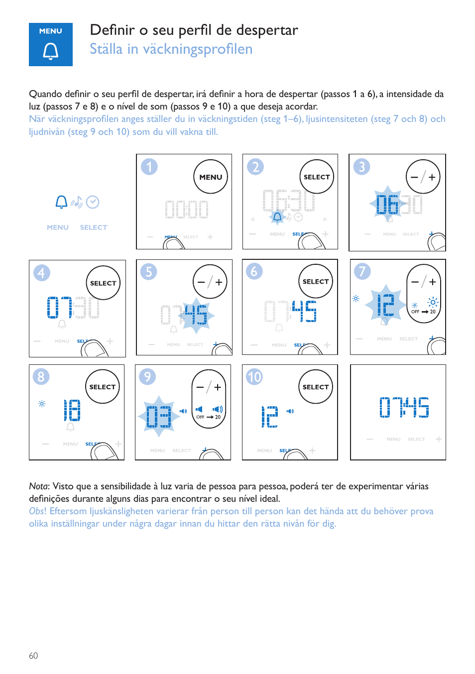 Perfil de despertar, Väckningsprofil | Philips Wake-up Light User Manual | Page 60 / 72