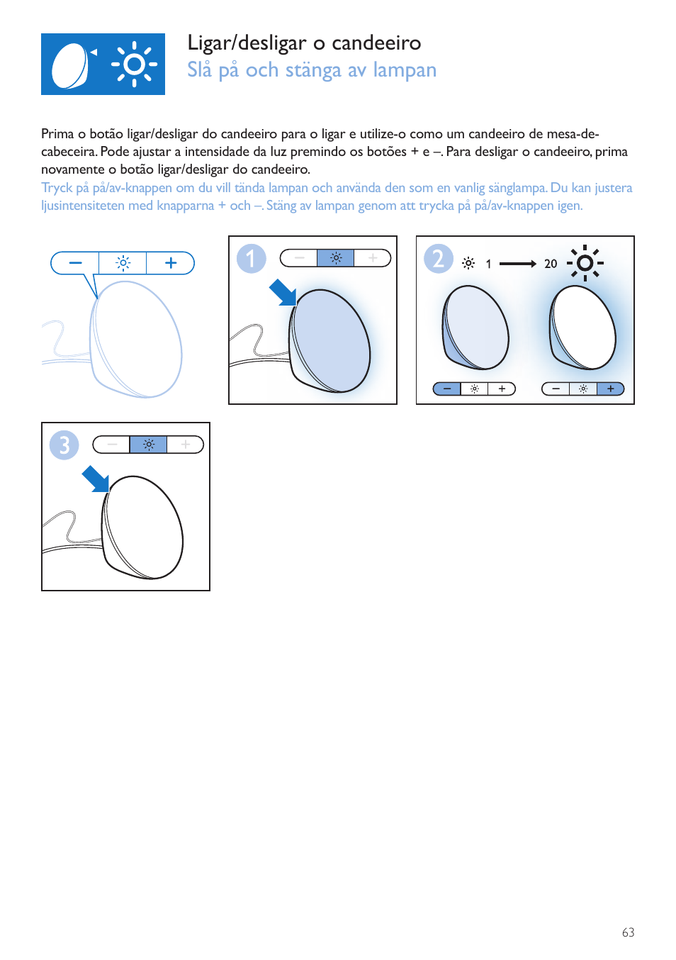 Botão ligar/desligar do, Candeeiro, På/av-knapp för lampa | Philips Wake-up Light User Manual | Page 63 / 72