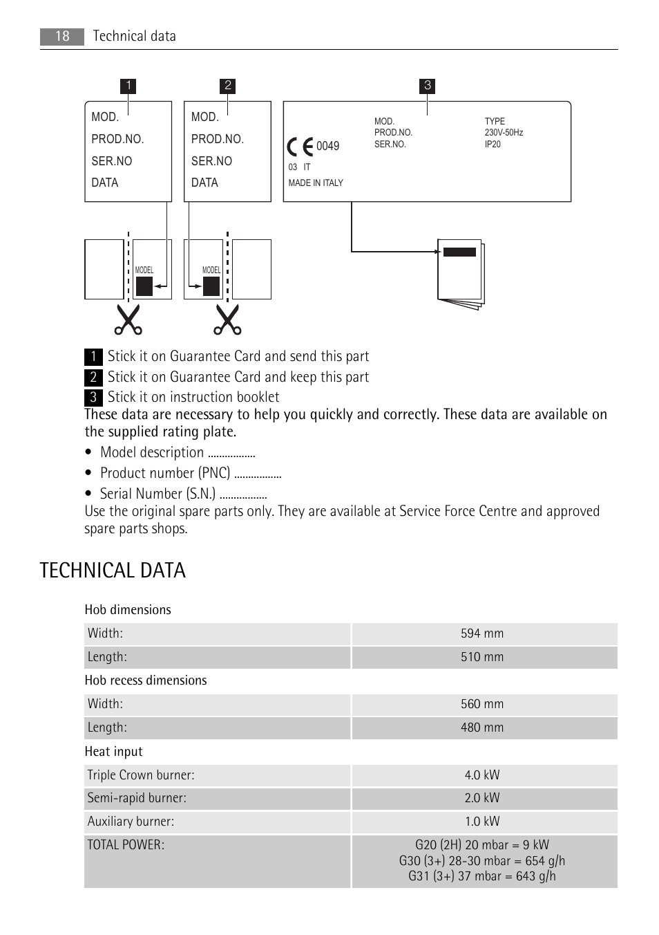 Technical data | AEG HG654440SM User Manual | Page 18 / 24