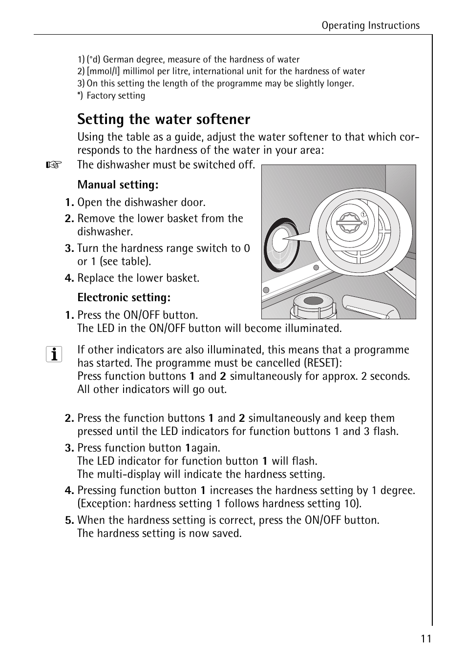 Setting the water softener | AEG FAVORIT 50760 I User Manual | Page 11 / 44