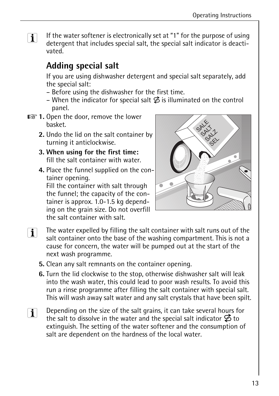 Adding special salt | AEG FAVORIT 50760 I User Manual | Page 13 / 44