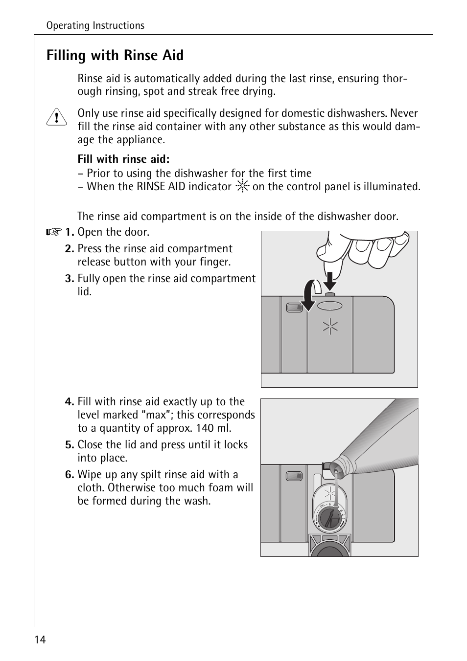 Filling with rinse aid | AEG FAVORIT 50760 I User Manual | Page 14 / 44
