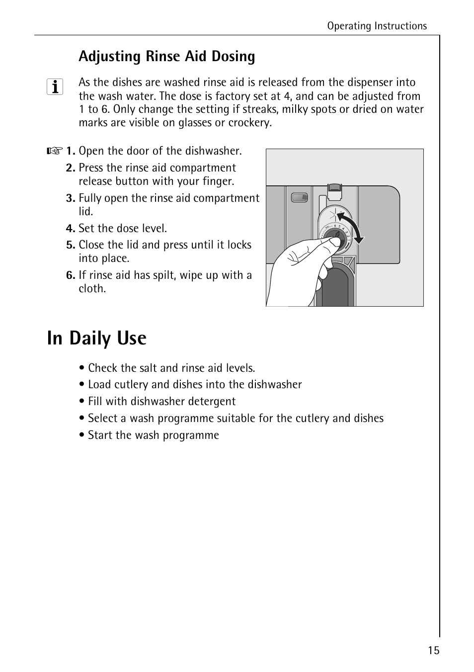 Adjusting rinse aid dosing | AEG FAVORIT 50760 I User Manual | Page 15 / 44