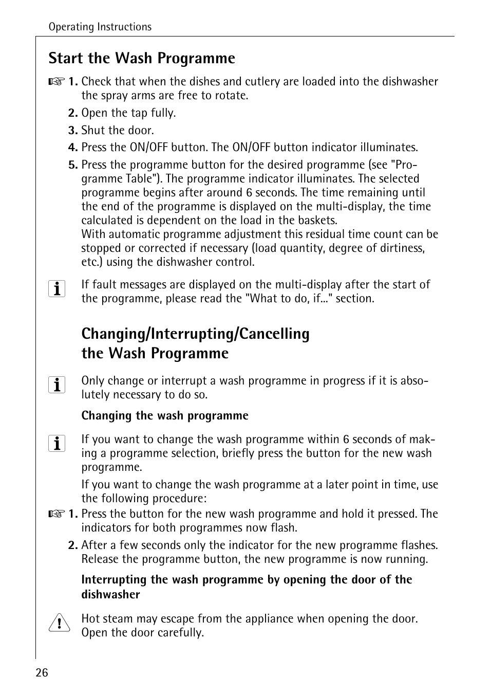 Start the wash programme | AEG FAVORIT 50760 I User Manual | Page 26 / 44