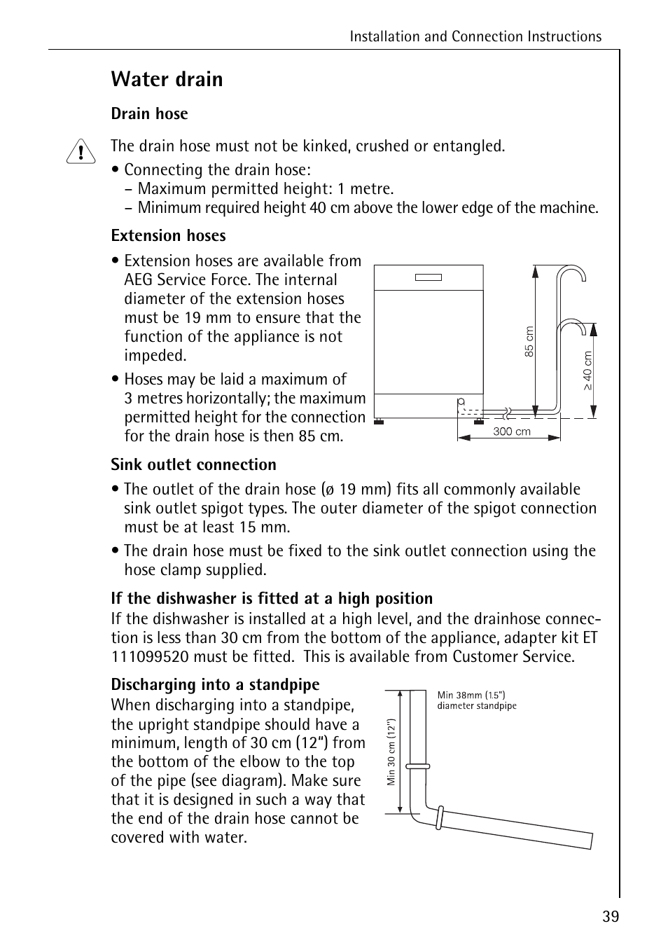 Water drain | AEG FAVORIT 50760 I User Manual | Page 39 / 44